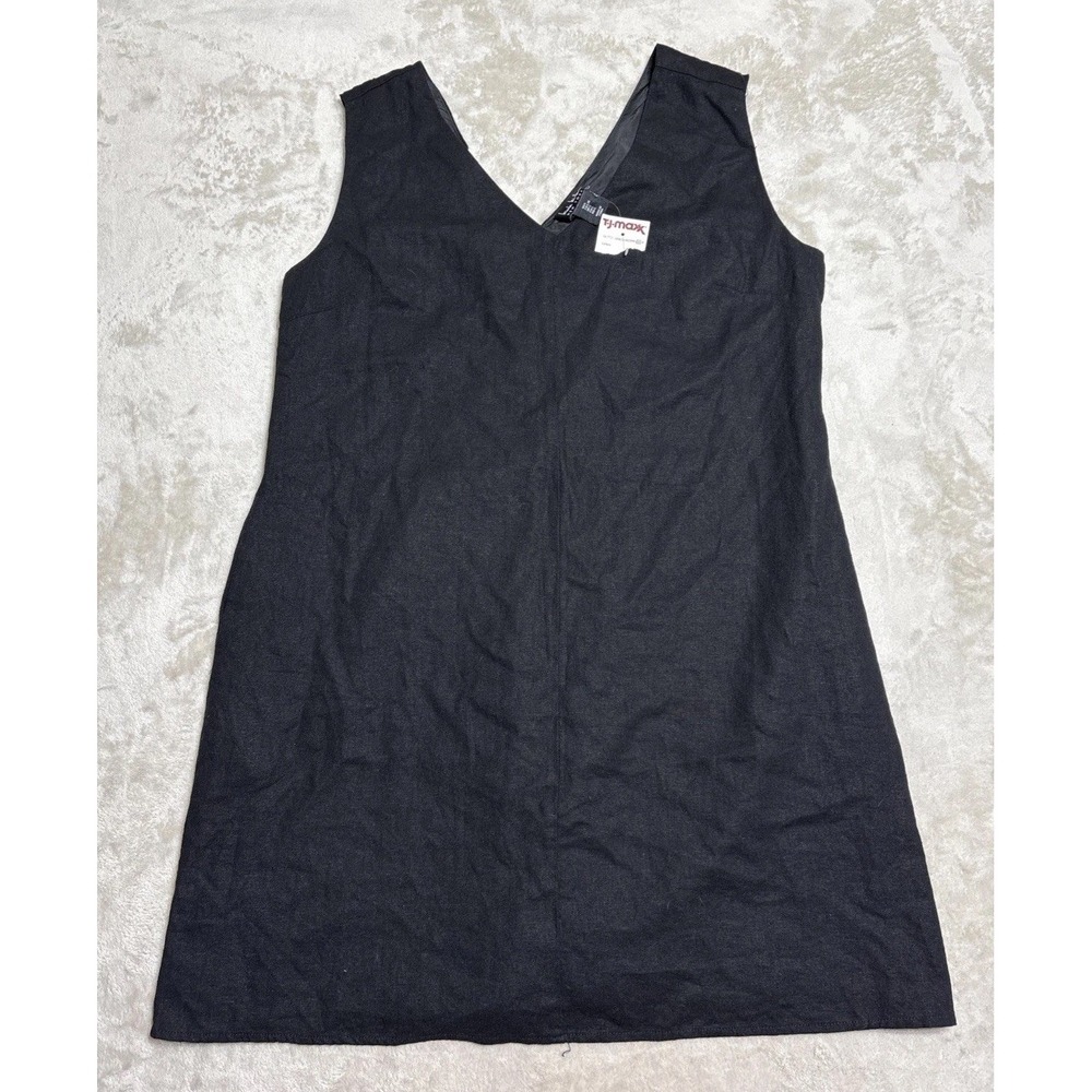NEW Nicole Miller Black Shift Dress Linen Women's Large Black Pocket Lined